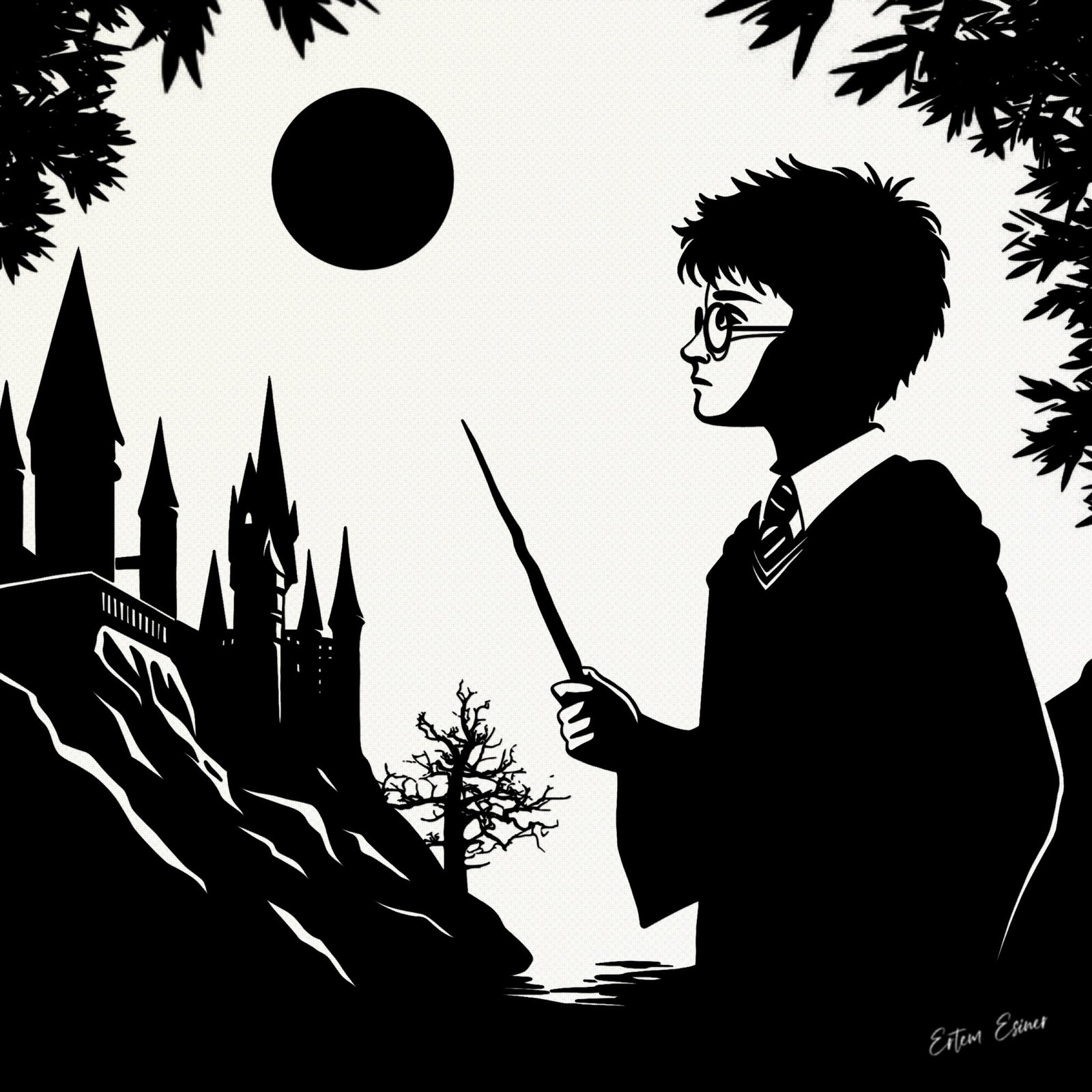 High-contrast line art drawing